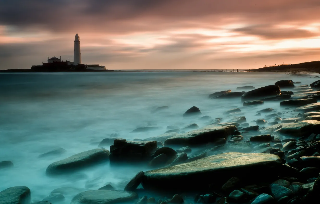 Photo wallpaper sea, night, lighthouse