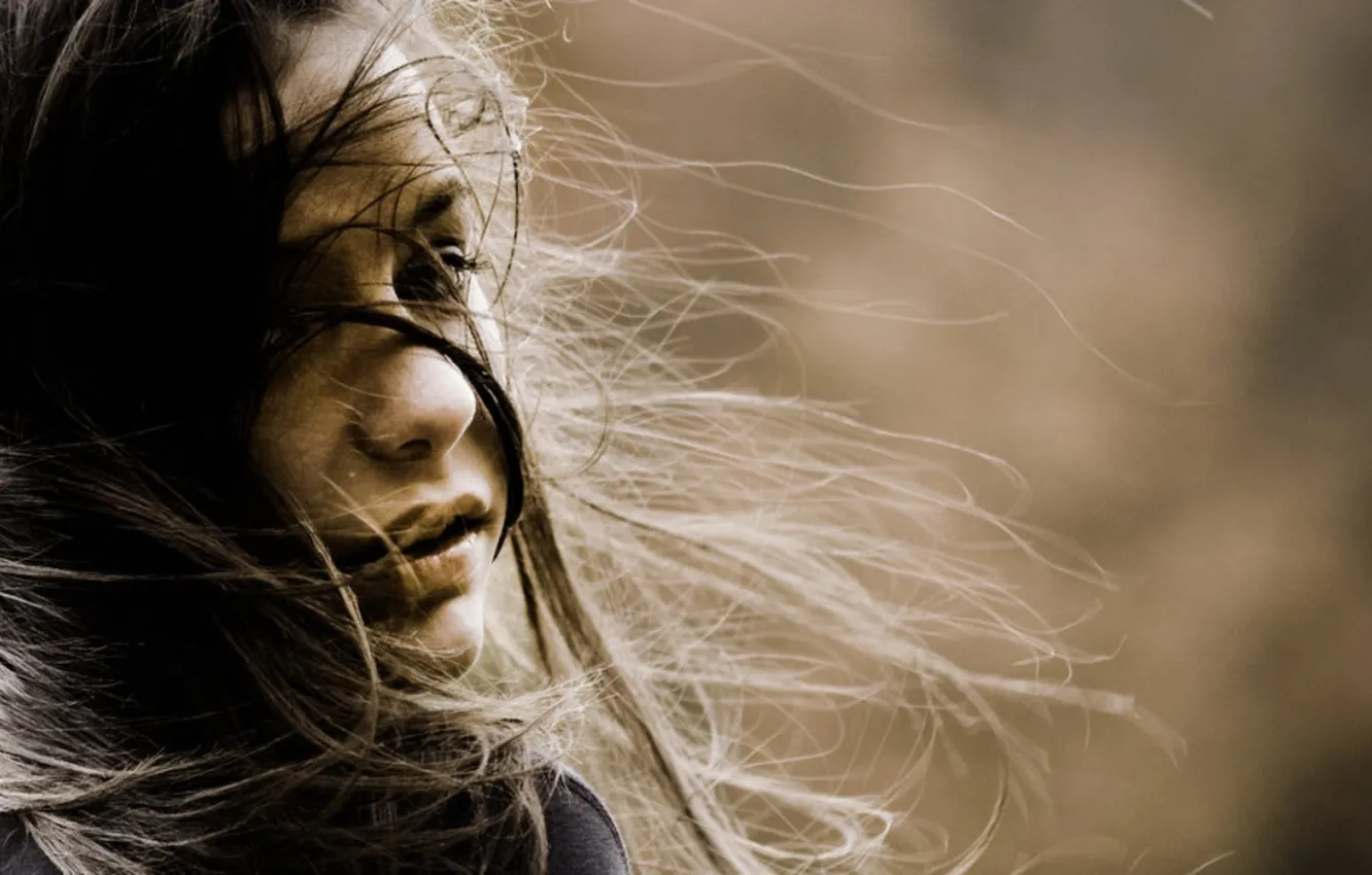Photo wallpaper children, face, background, mood, the wind, Wallpaper, hair, brunette