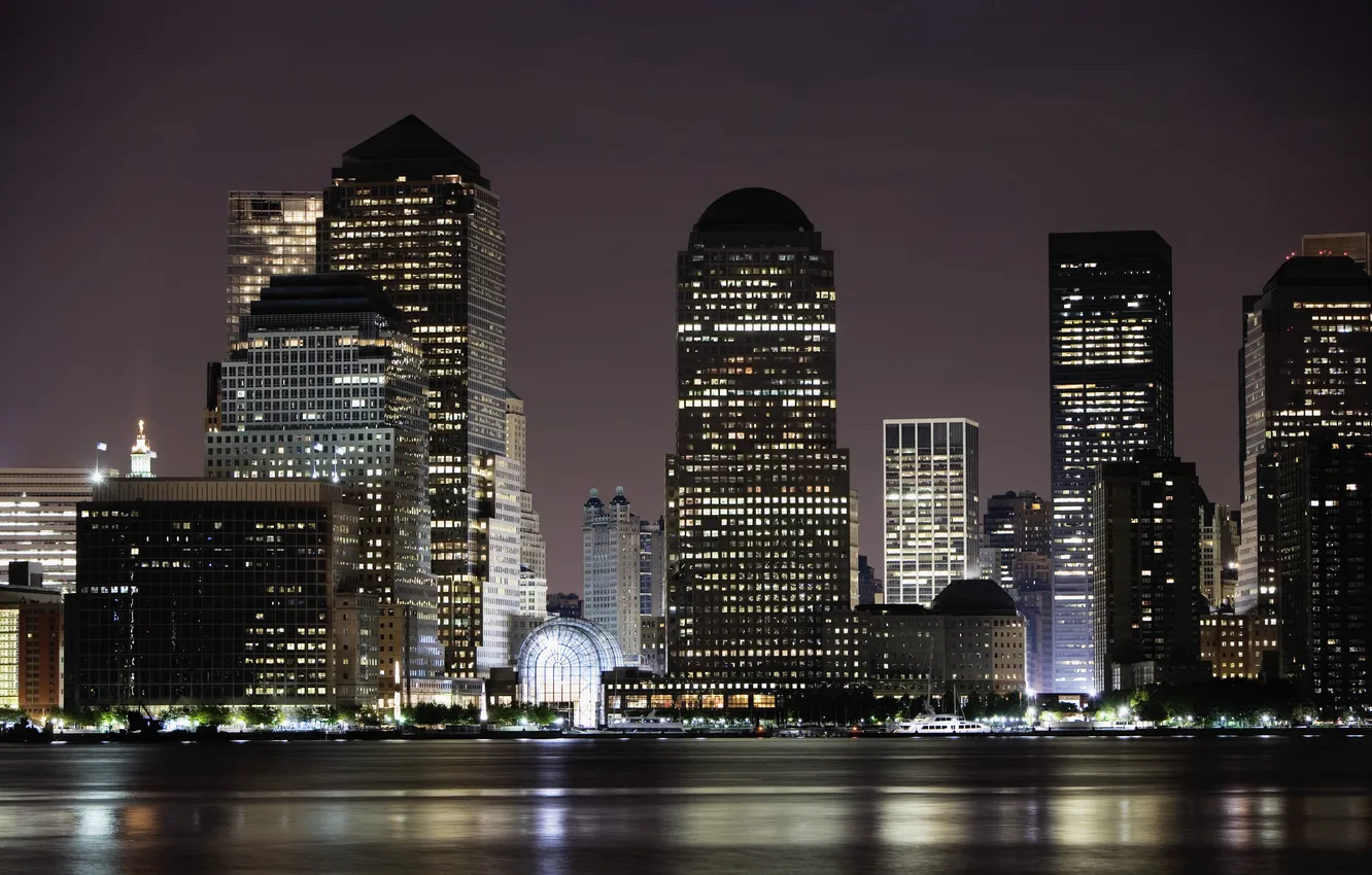 Photo wallpaper light, night, the city, lights, building, New York, skyscrapers, USA