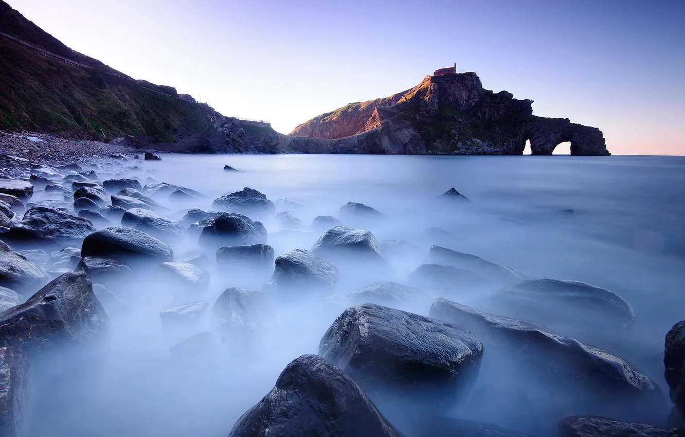 Photo wallpaper sea, stones, rocks, coast, excerpt