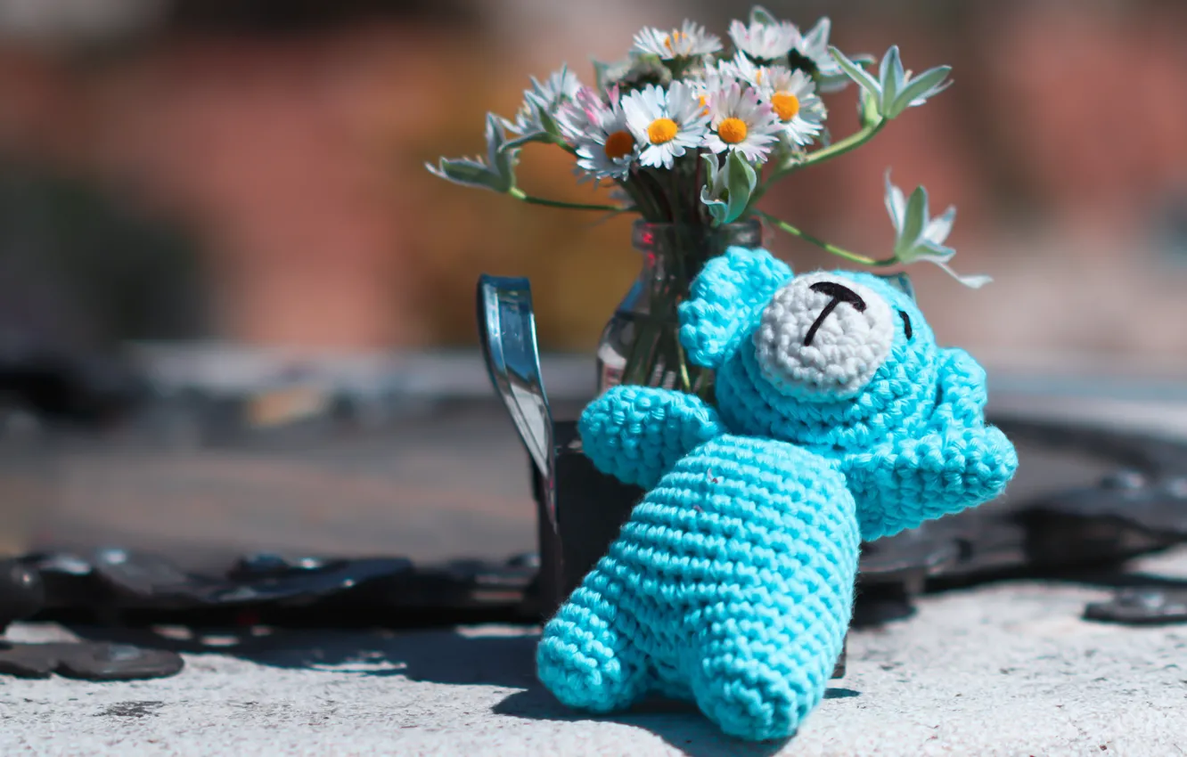 Photo wallpaper flowers, toy, bouquet, bear, bear, Teddy