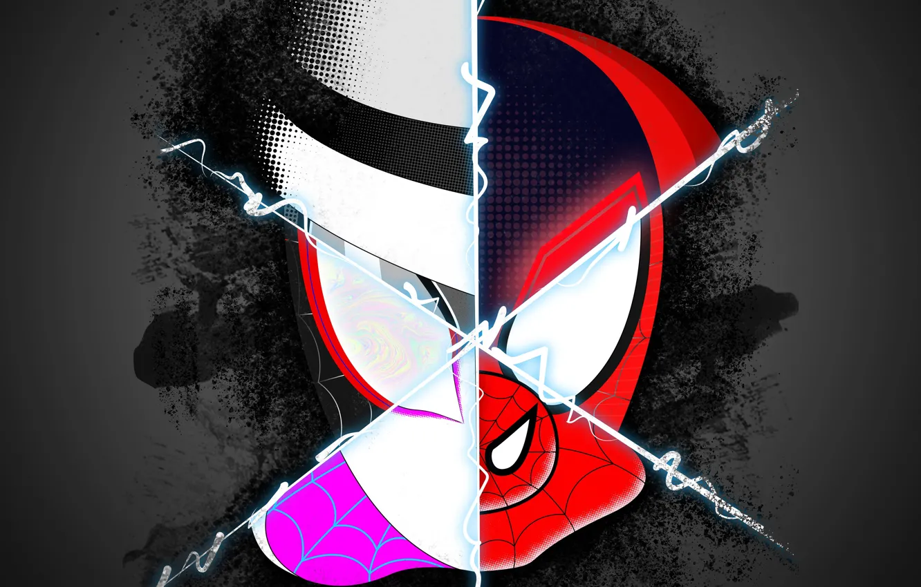 Photo wallpaper background, fiction, cartoon, poster, characters, Spider-man: universes, Spider-Man: Into the Spider-Verse