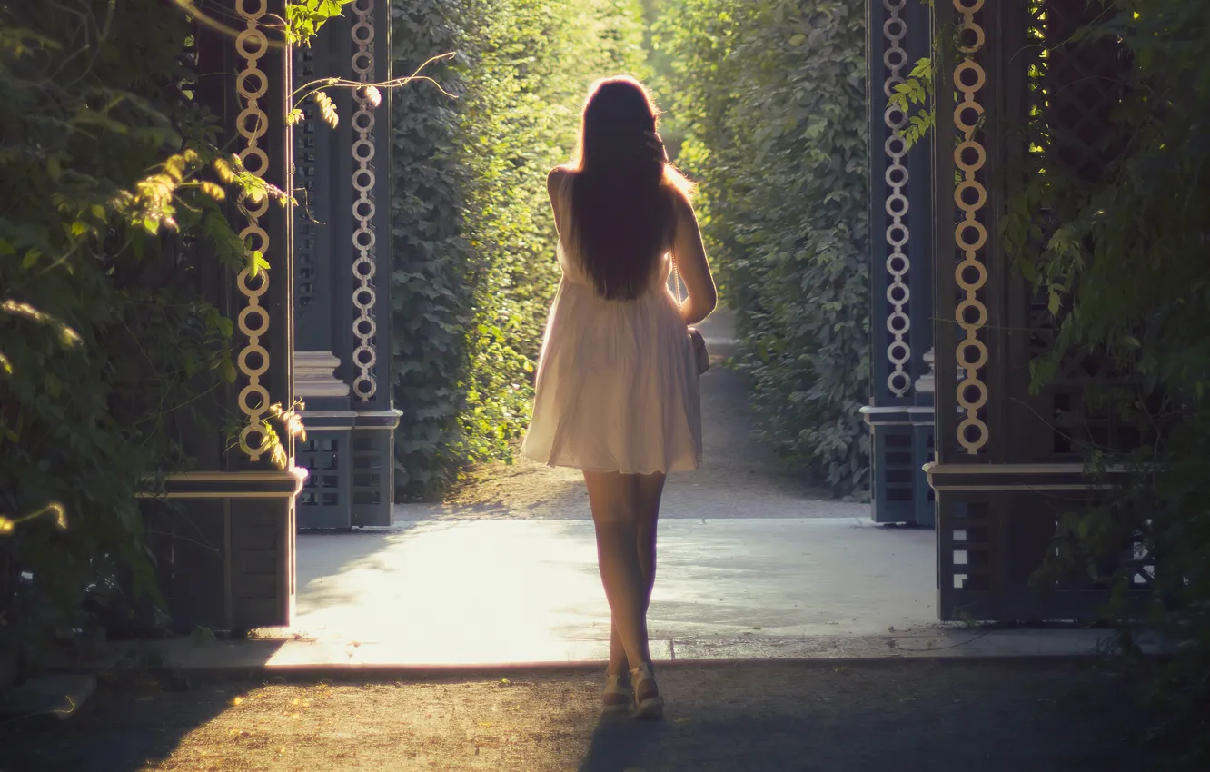 Photo wallpaper summer, girl, light, nature, back, dress
