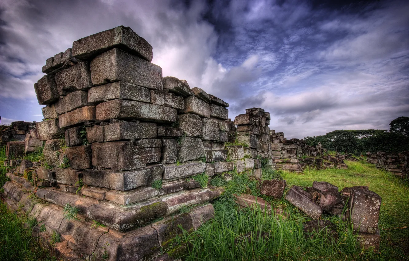Photo wallpaper HDR, grass, stones