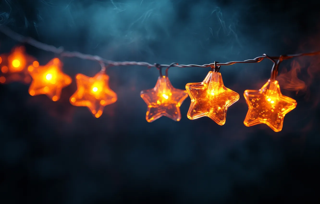 Photo wallpaper stars, light, the dark background, wire, new year, Christmas, garland, stars