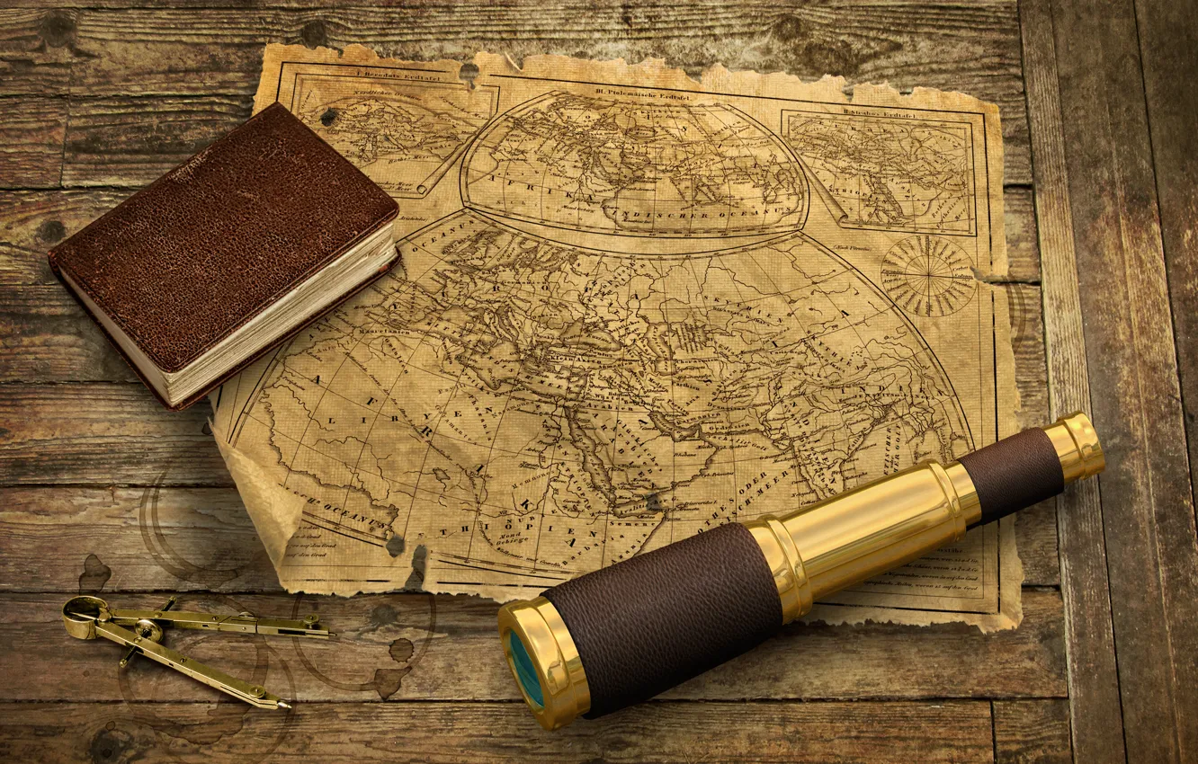 Photo wallpaper map, telescope, observation, research