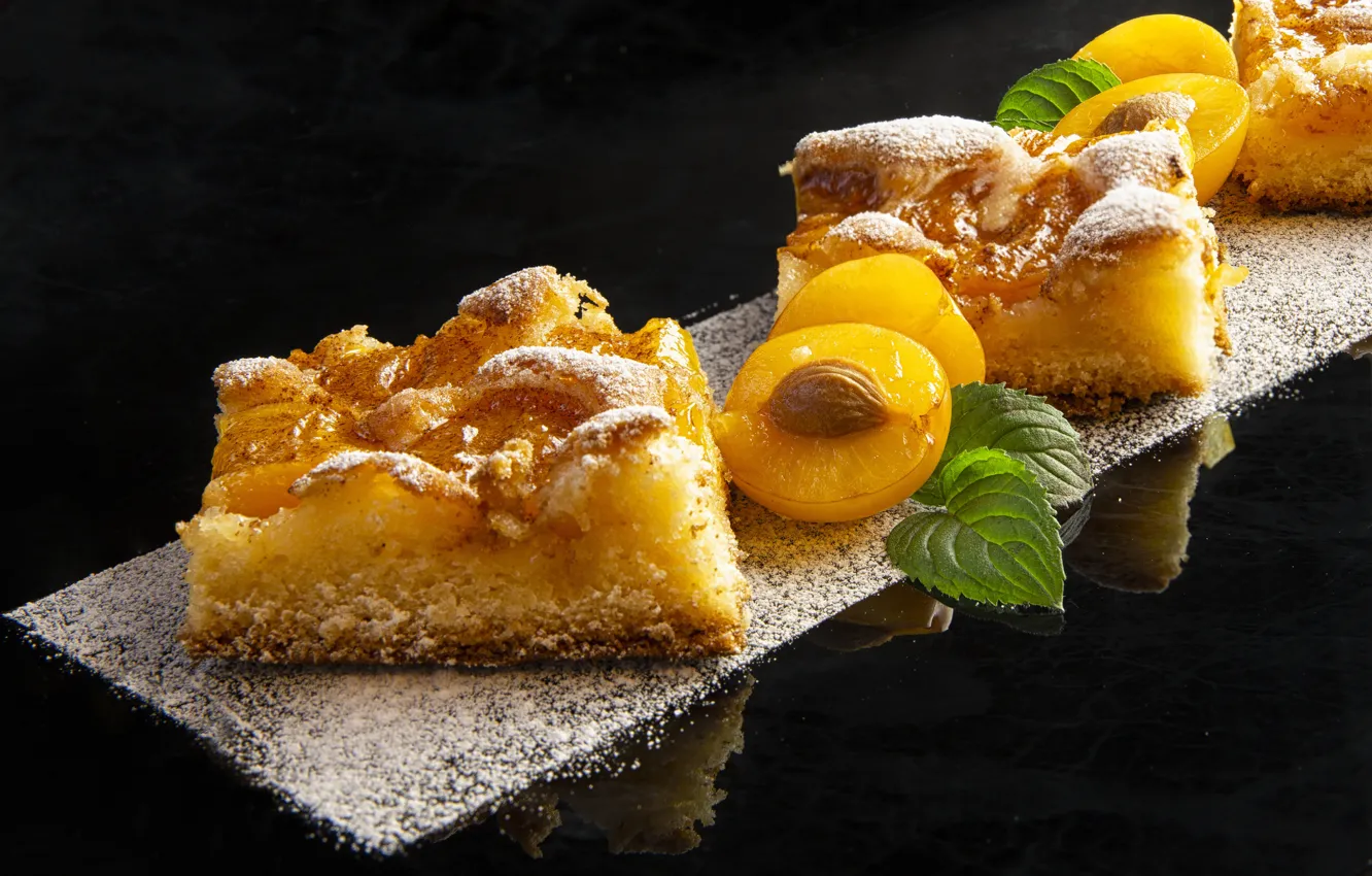 Photo wallpaper yellow, pie, plum, powdered sugar, biscuit, Elenawein