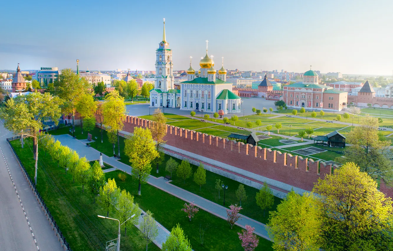 Photo wallpaper trees, wall, temple, fortress, Russia, Tula, The Cathedral of the assumption, Tula Kremlin