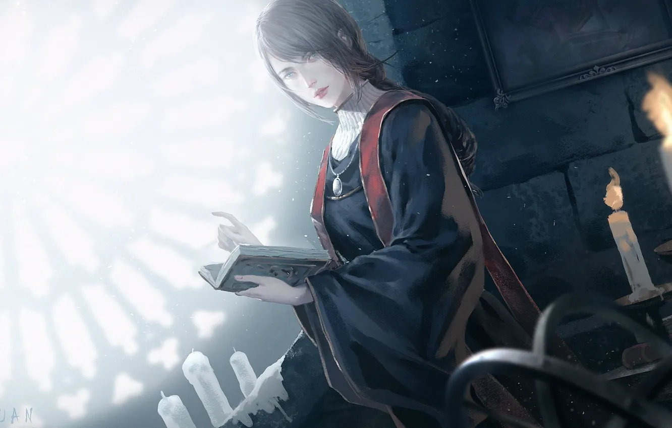 Photo wallpaper girl, candles, book, Elden Ring, xuchaoyuan, Sorceress Sellen