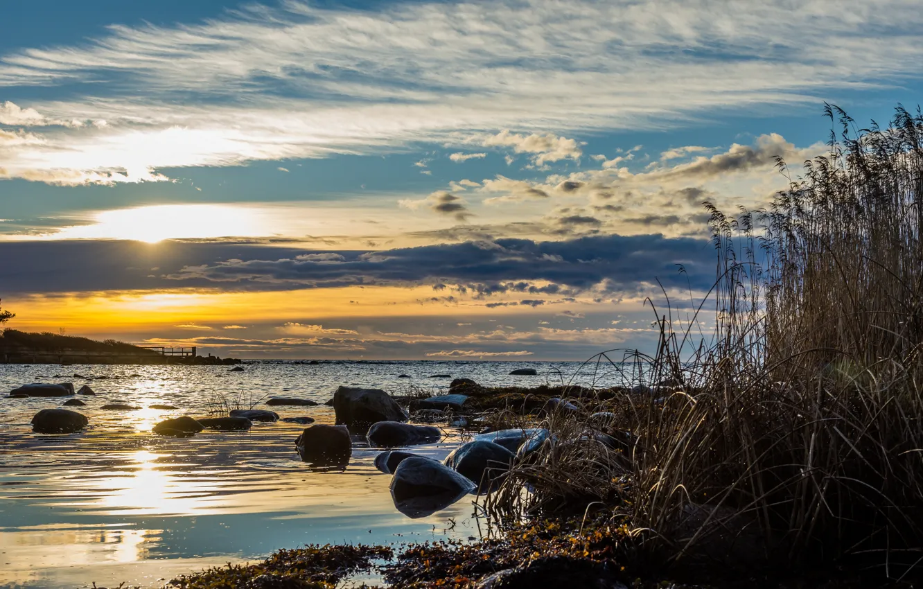 Photo wallpaper sunset, lake, Aland Islands, Torp, Eckero