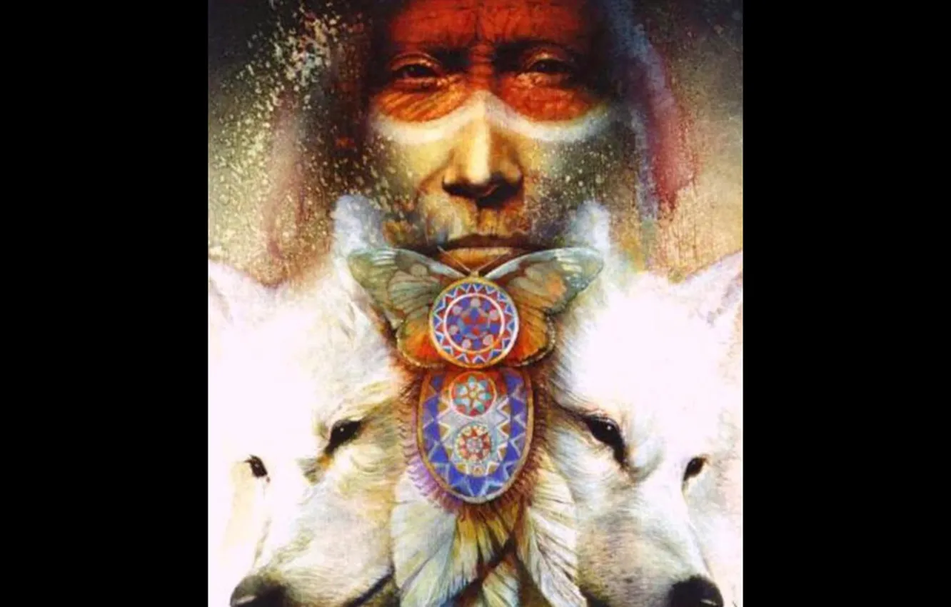 Photo wallpaper art, wolf, Native American, first people