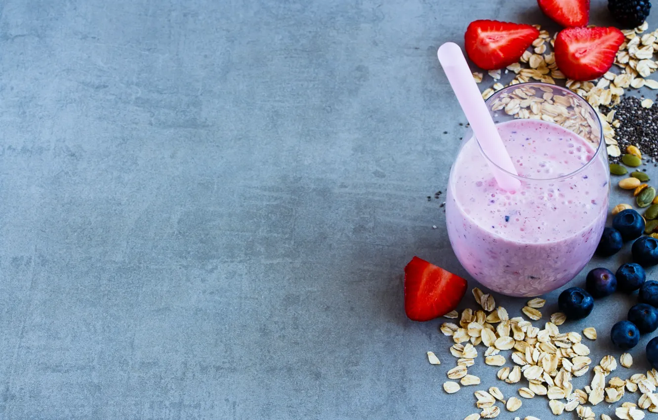 Photo wallpaper Breakfast, blueberries, strawberry, cocktail, dessert, BlackBerry, muesli, Yuliya Gontar