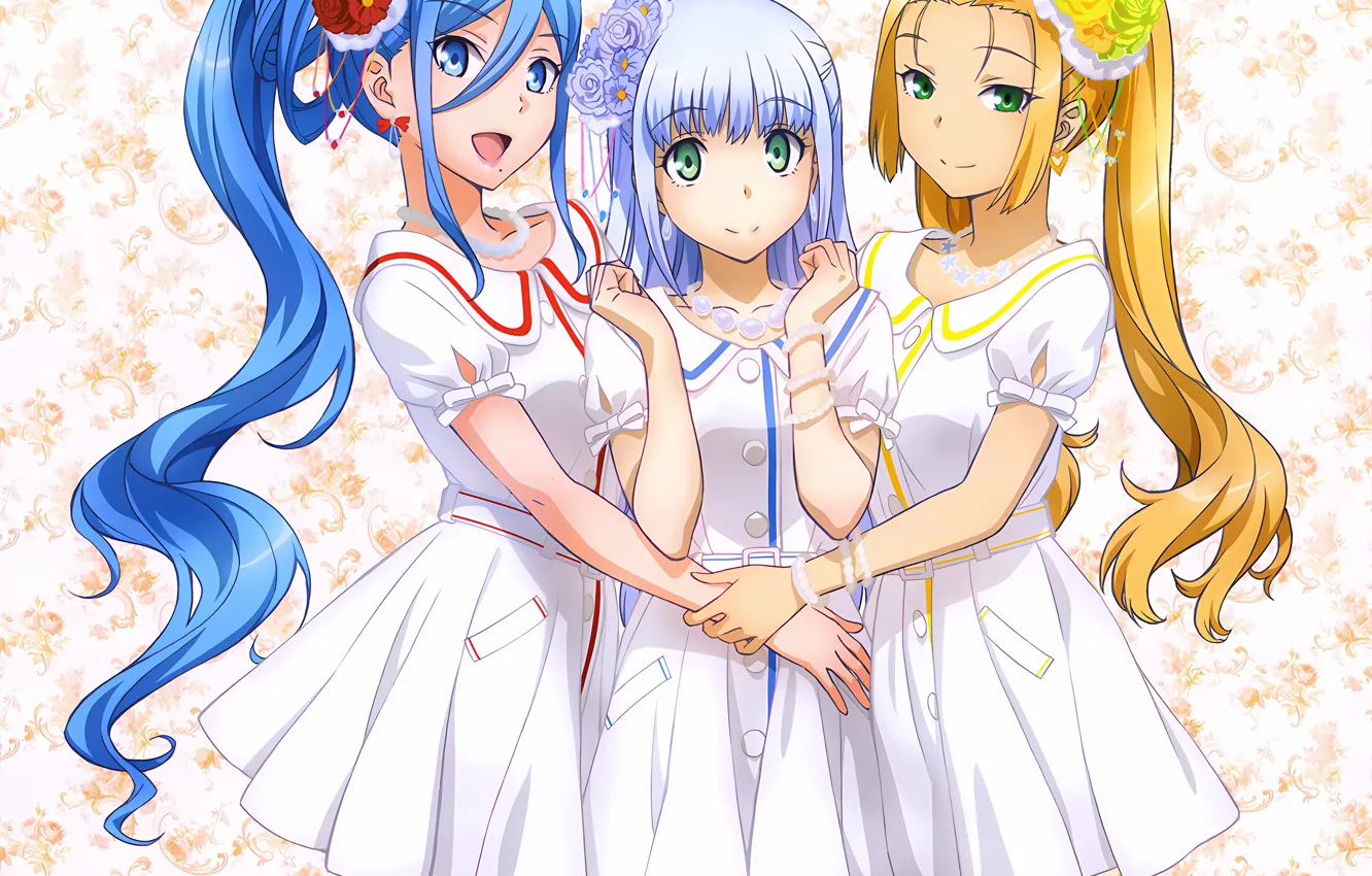 Photo wallpaper green eyes, long hair, dress, girls, anime, blue eyes, beautiful, ponytail