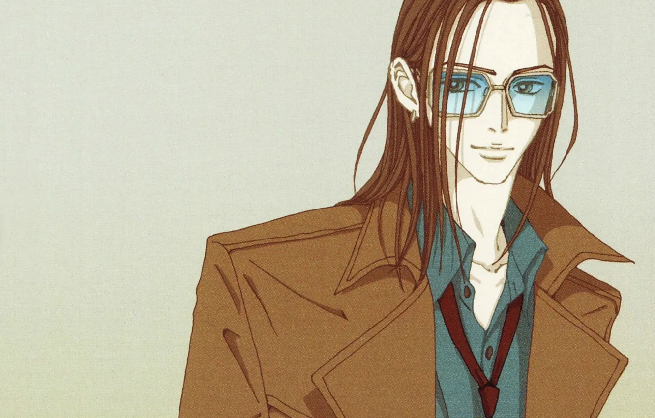 Photo wallpaper glasses, tie, cloak, grey background, long hair, Nan, nana, Takumi ichinose