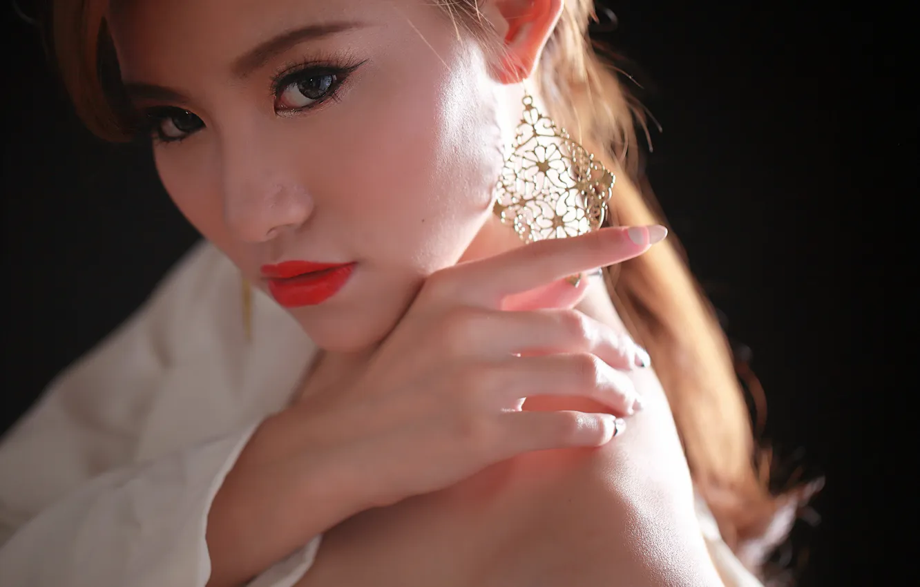 Photo wallpaper eyes, look, face, background, makeup, lipstick, Asian, beauty