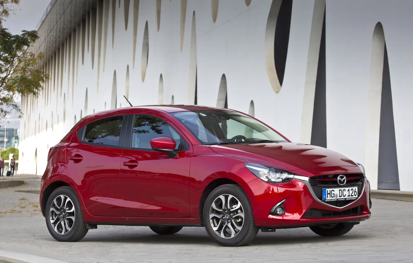Photo wallpaper photo, Mazda, car, metallic, Burgundy, 2014, Mazda 2