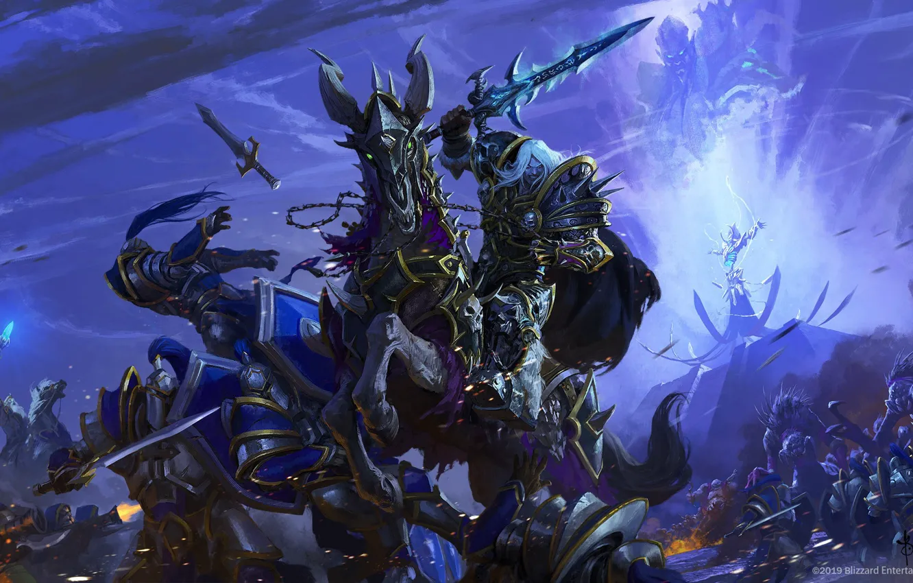 Photo wallpaper sword, warrior, rider, Arthas and Archimonde, Blizzard Warcraft 3