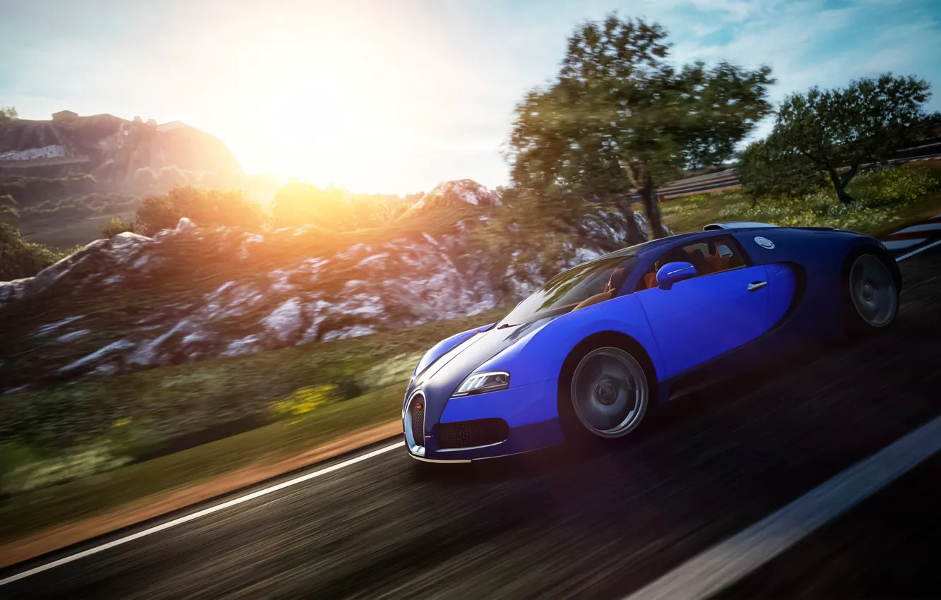 Photo wallpaper Bugatti, Veyron, in motion, Gran Turismo 6