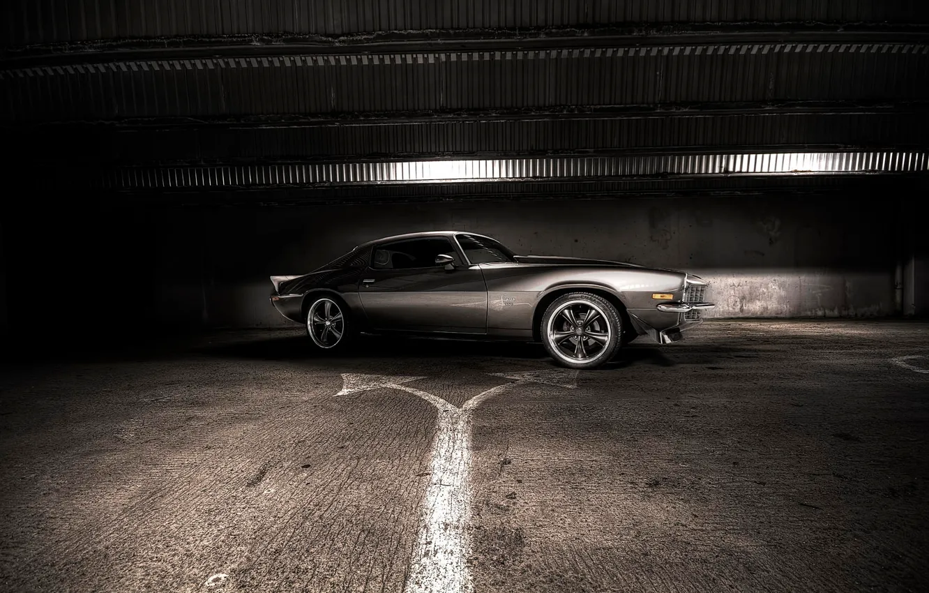 Photo wallpaper light, grey, Chevrolet, Camaro, dark