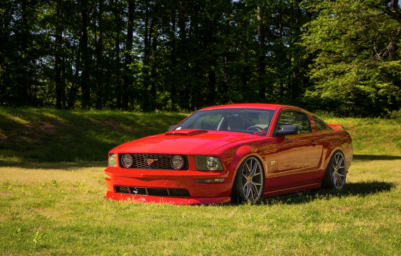 Photo wallpaper Mustang, Ford, Red, GT, 2005-2009