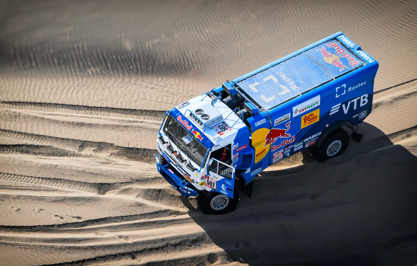 Photo wallpaper Sand, Truck, Race, Master, Top, Russia, Kamaz, Rally