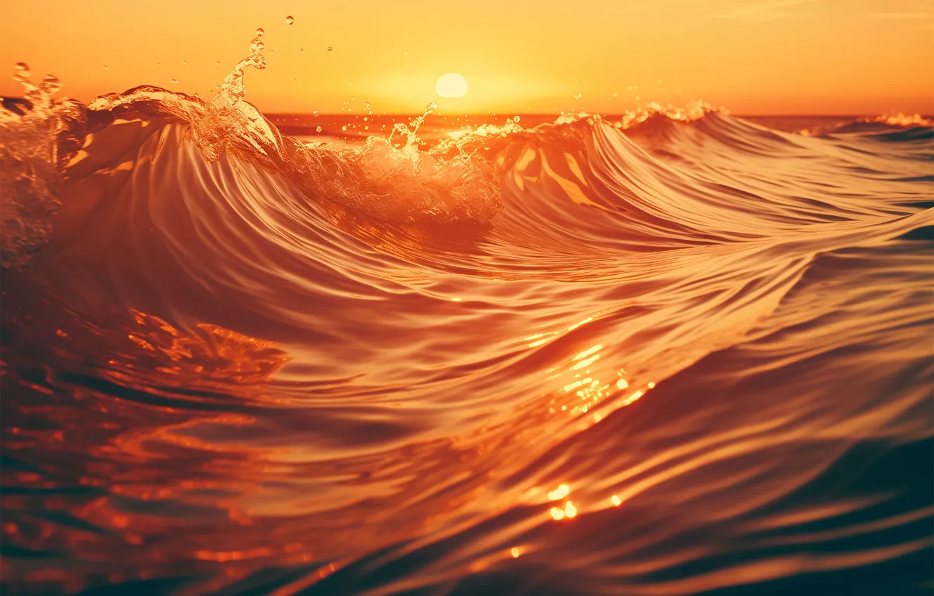 Photo wallpaper waves, sea, landscape, nature, sunset