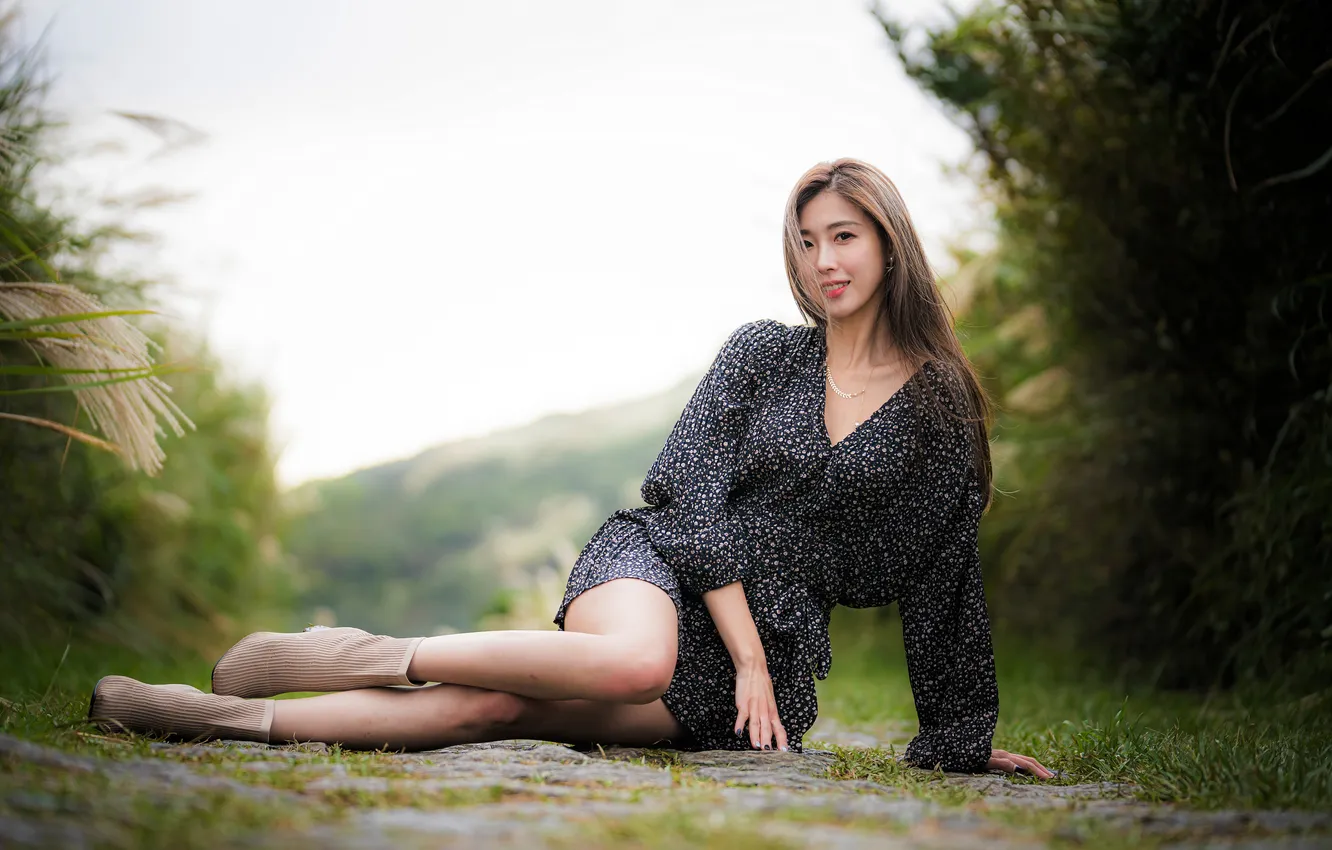 Photo wallpaper look, pose, model, portrait, makeup, figure, dress, hairstyle