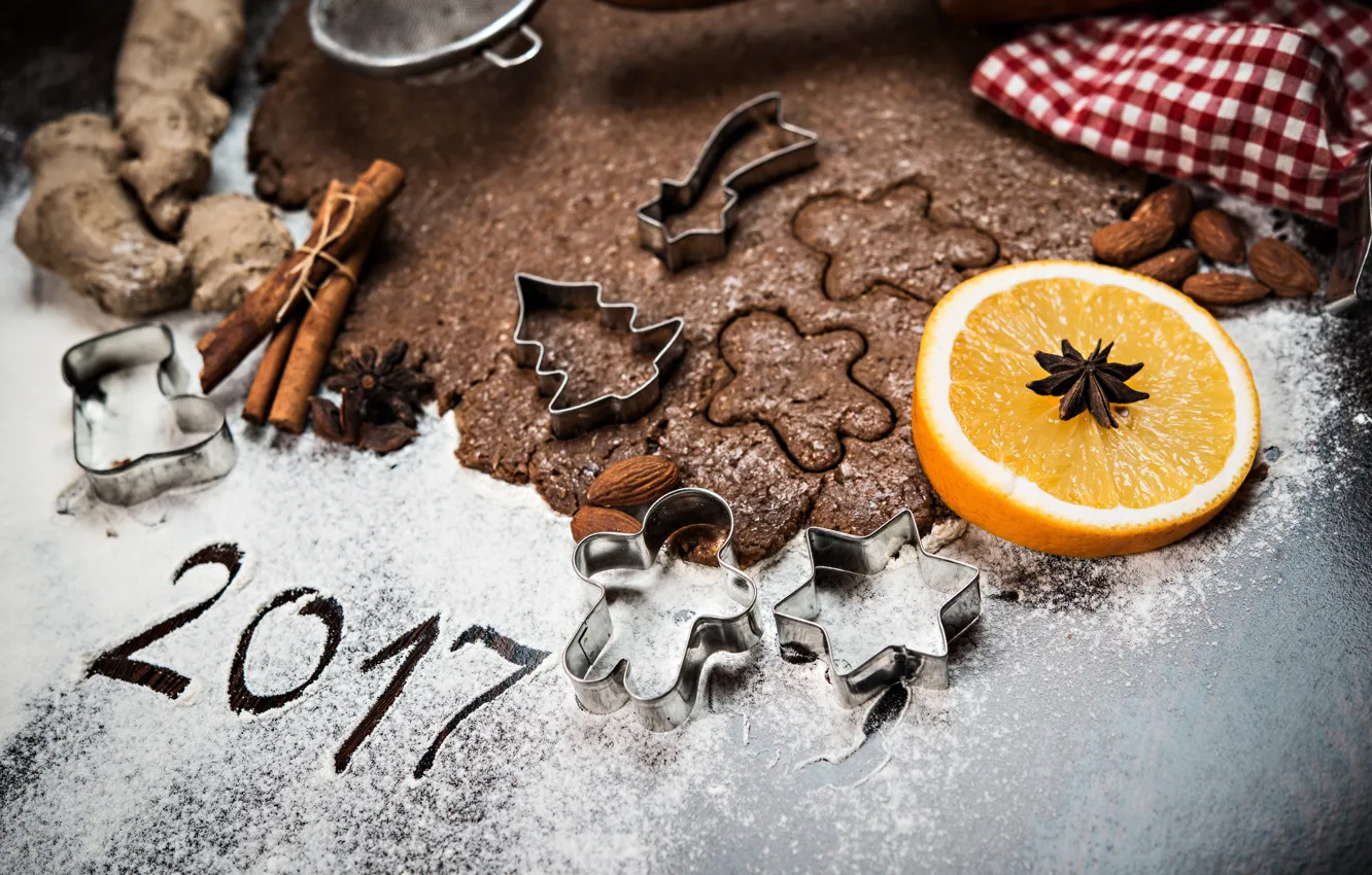Photo wallpaper New Year, Orange, Food, Cookies, Cinnamon, 2017