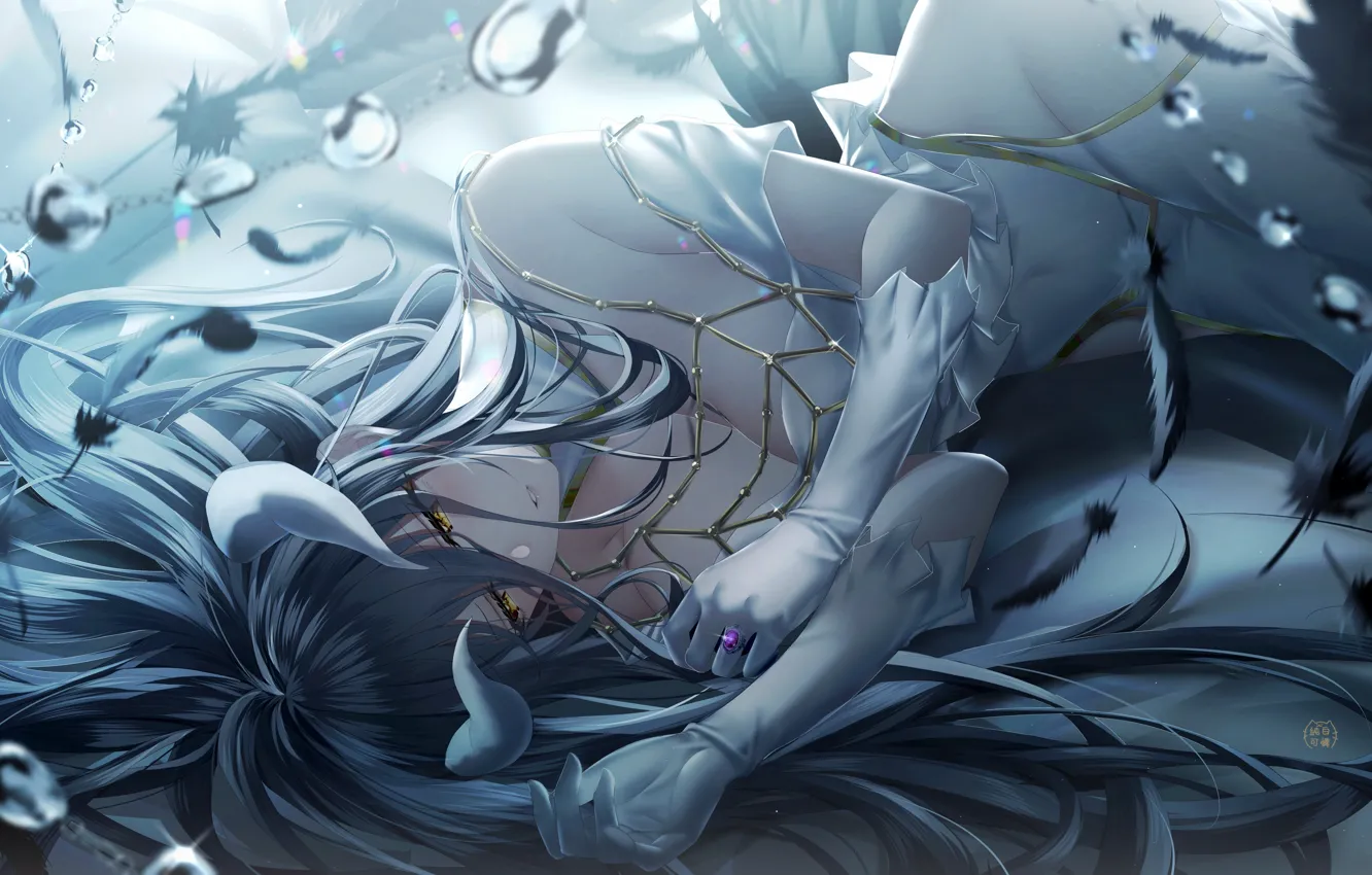 Photo wallpaper girl, lies, horns, Overlord, albedo