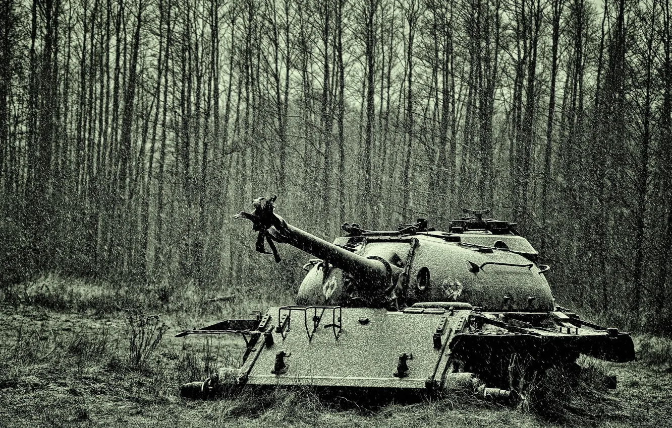 Photo wallpaper winter, snow, tank