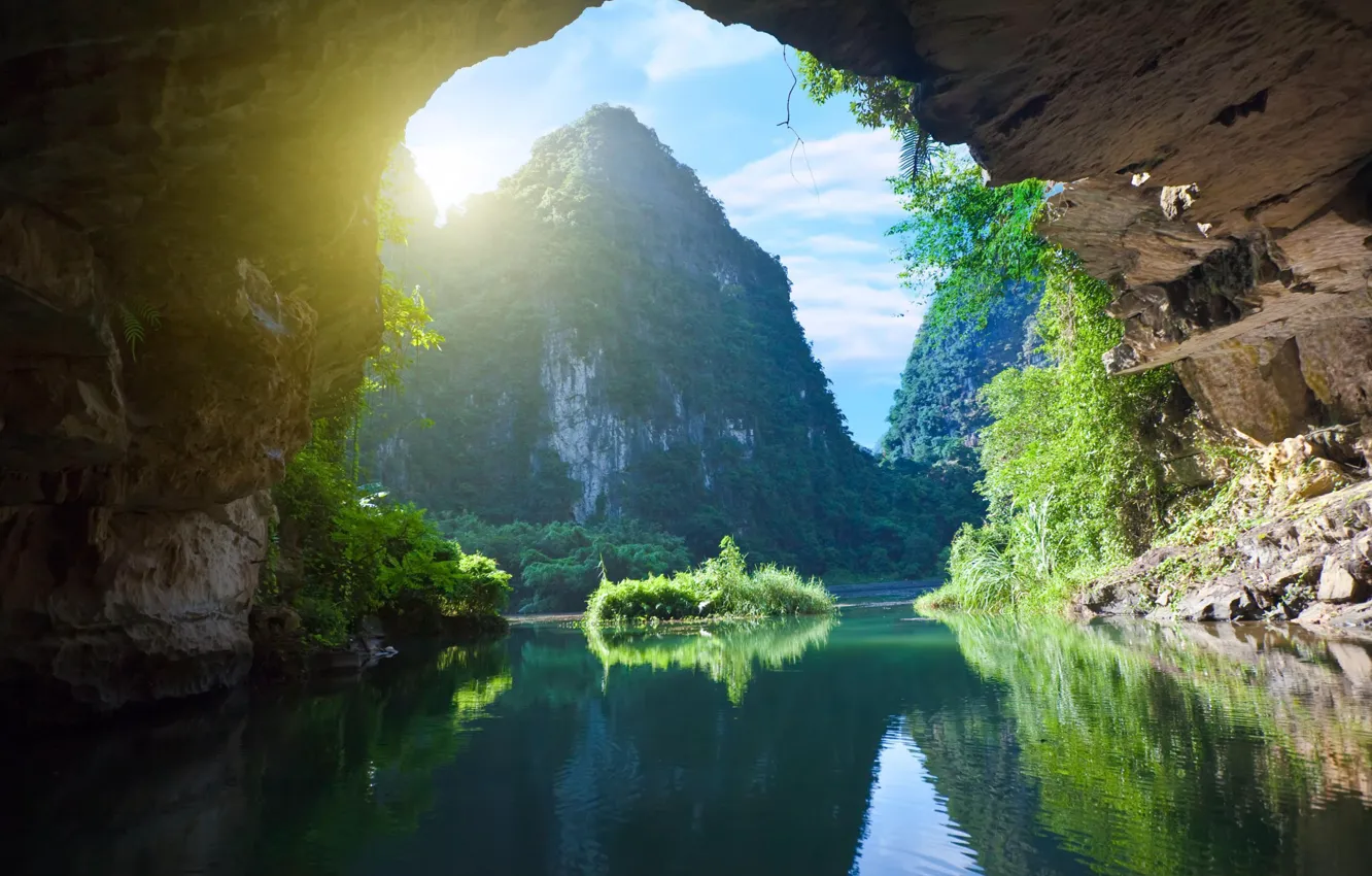 Photo wallpaper nature, river, rocks, cliffs, Vietnam