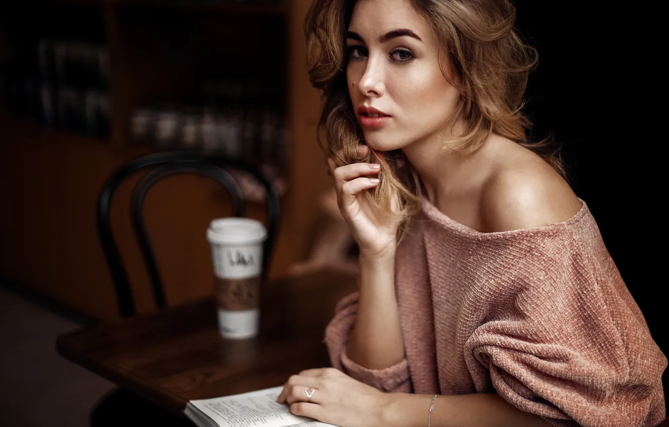 Photo wallpaper look, girl, pose, model, portrait, makeup, hairstyle, book