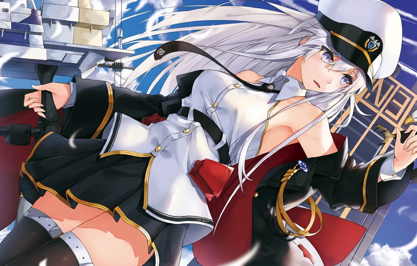 Photo wallpaper girl, sexy, Enterprise, blouse, thighhighs, long hair, anime, beautiful