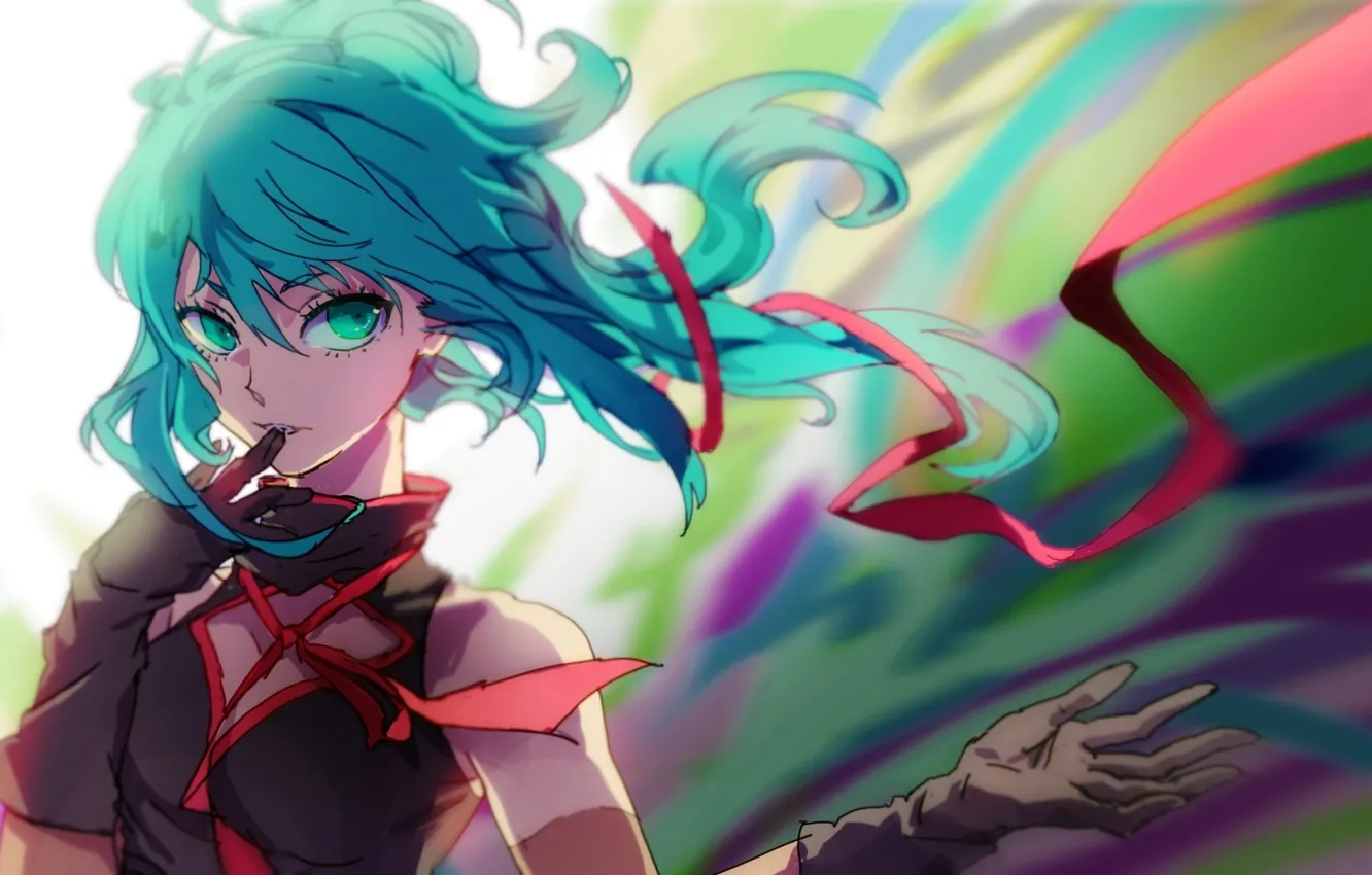 Photo wallpaper girl, art, tape, gloves, vocaloid, hatsune miku, Vocaloid, kisekiguiji
