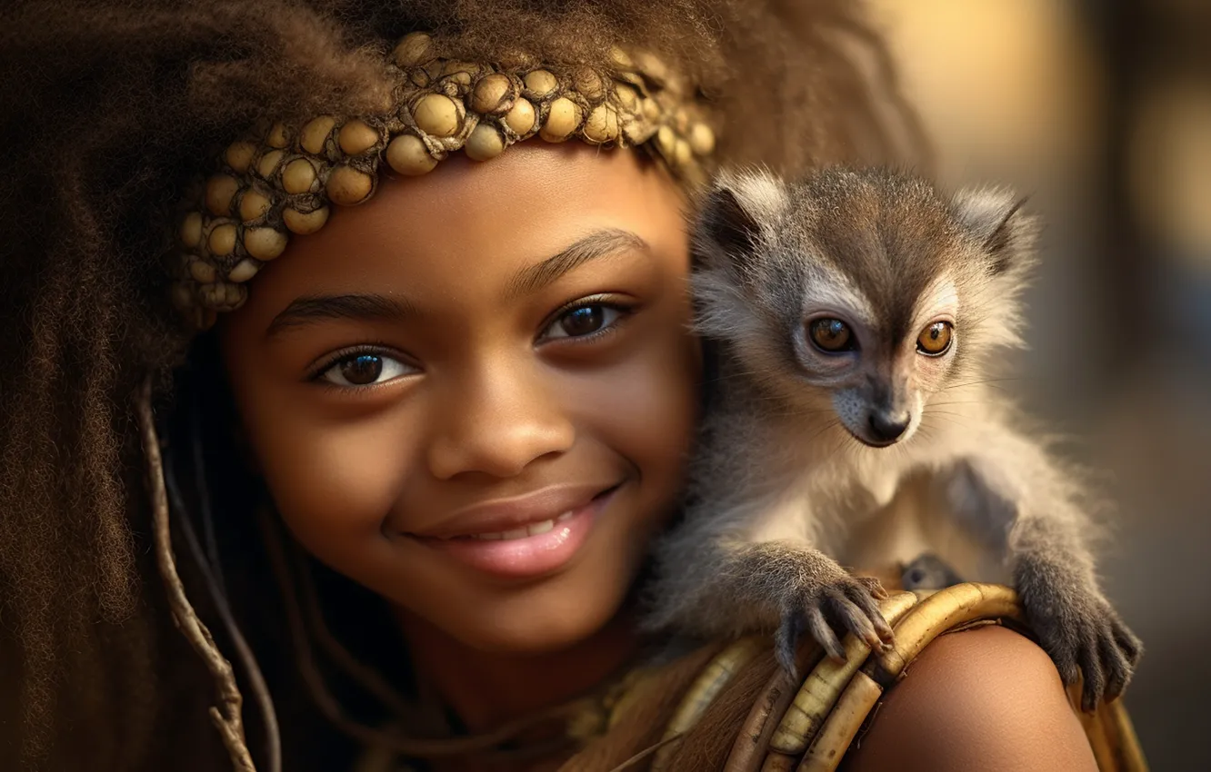 Photo wallpaper face, each, animal, portrait, girl, AI art, The Art of Artificial Intelligence, neural network