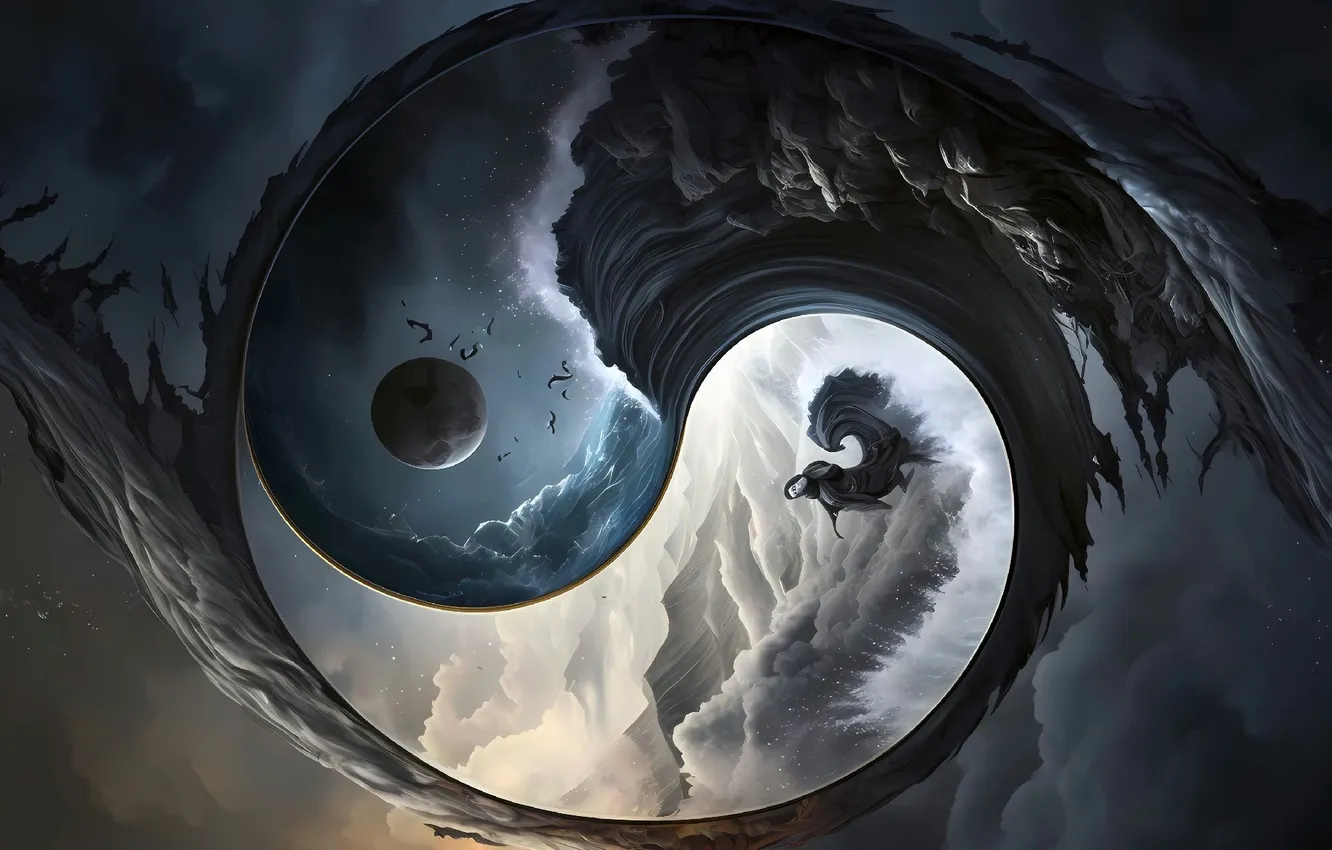 Photo wallpaper nature, the moon, fantasy, Yin Yang, Yin and Yang