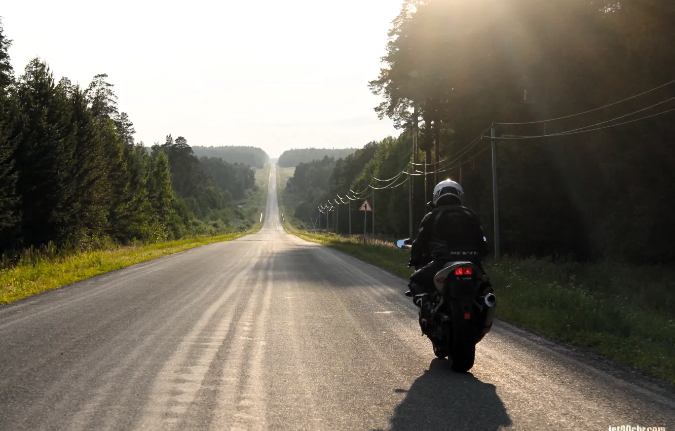 Photo wallpaper road, landscape, motorcycles, helmet, sport, drift, Honda, honda