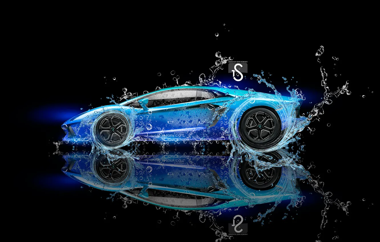 Photo wallpaper Water, Black, Lamborghini, Neon, Background, Blue, Fantasy, Blue