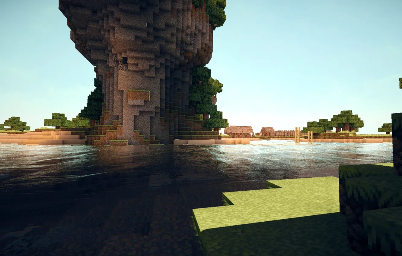 Photo wallpaper water, rocks, village, rock, water, minecraft, village
