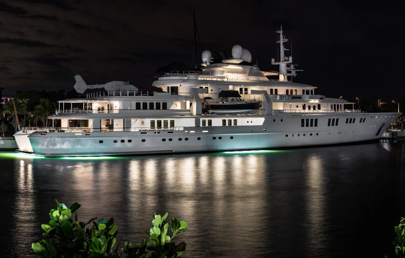 Photo wallpaper night, lights, yacht