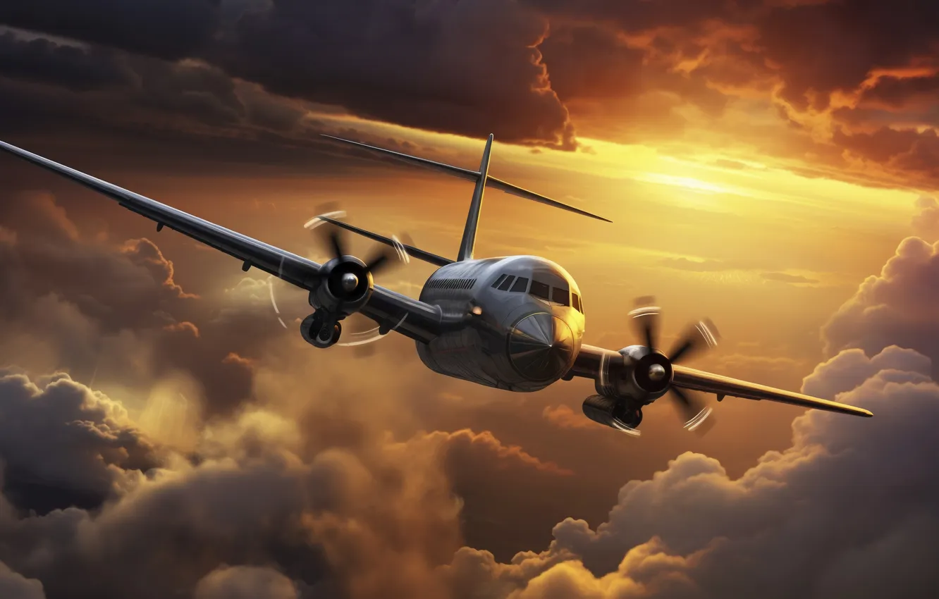 Photo wallpaper flight, clouds, the plane, digital art, AI art, The Art of Artificial Intelligence, neural network