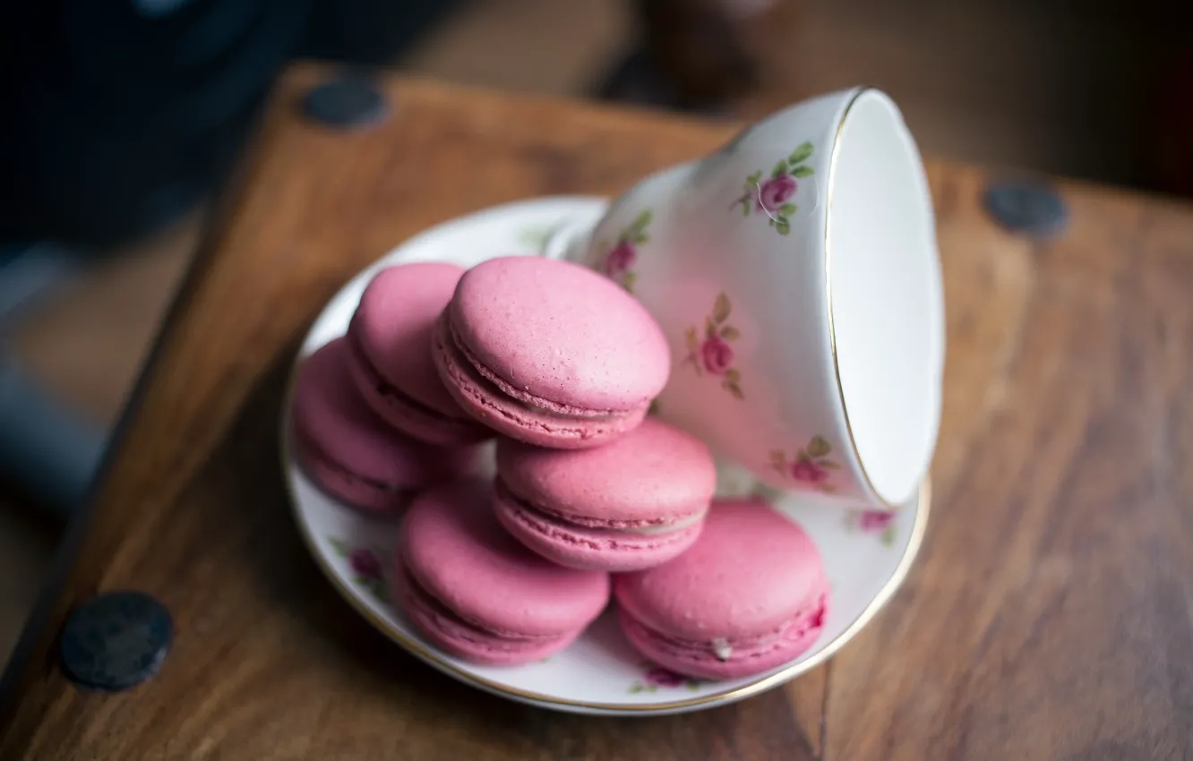 Photo wallpaper cookies, pink, cakes, sweet, macaron, the platter