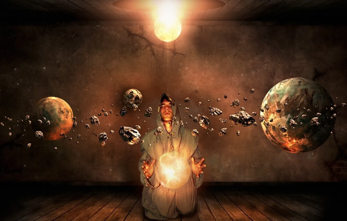 Photo wallpaper room, magic, planet, rotation, male, spell, magic, the sorcerer