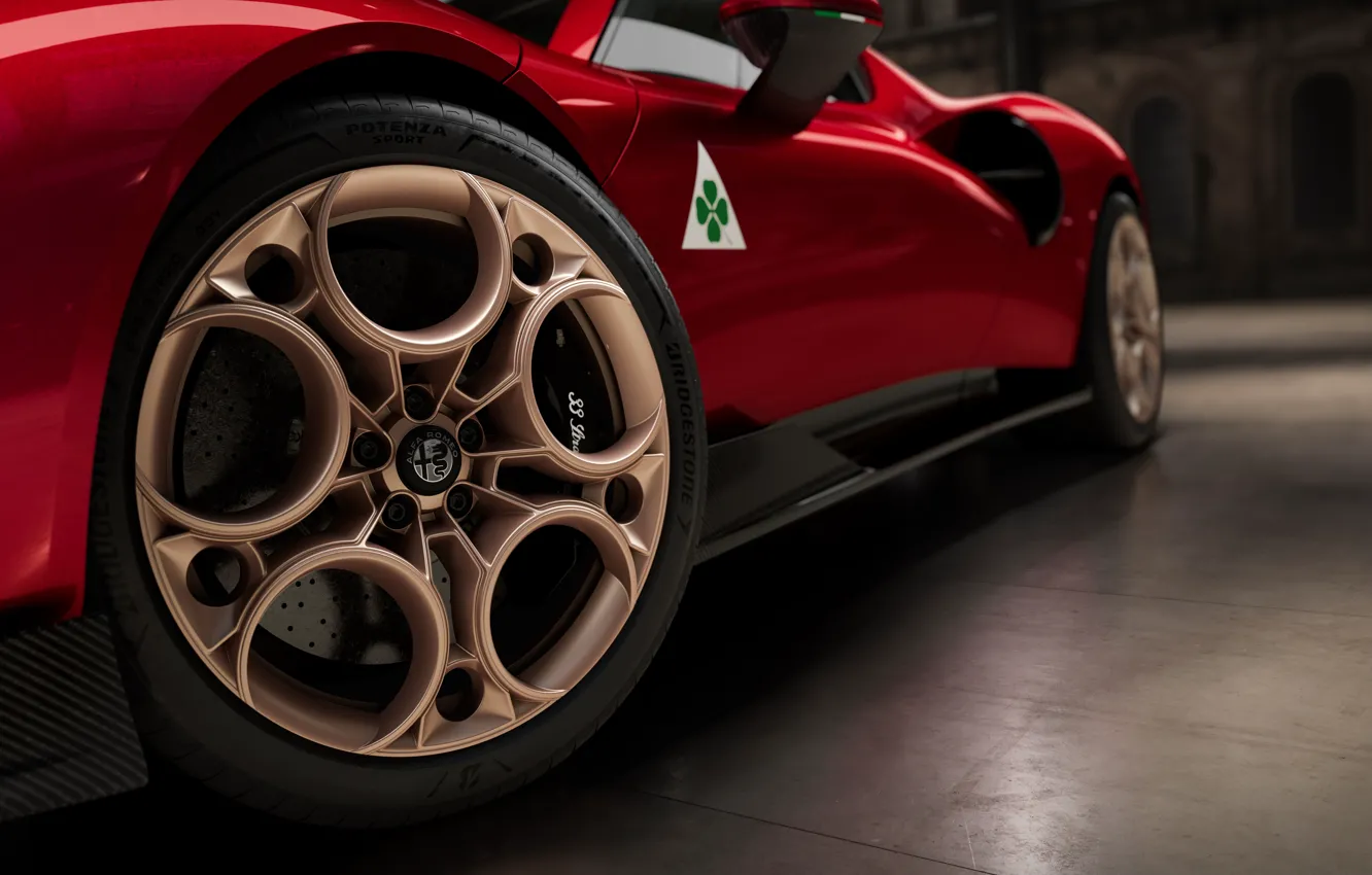 Photo wallpaper Alfa Romeo, wheel, close up, 2023, Alfa Romeo 33 Stradale, 33 Road