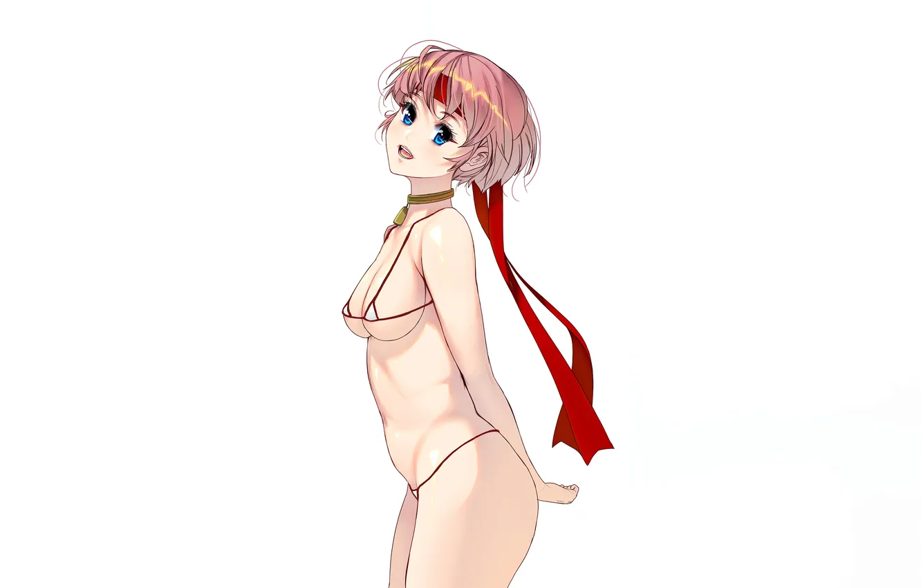 Photo wallpaper girl, sexy, cleavage, pink hair, boobs, sexy girl, anime, blue eyes