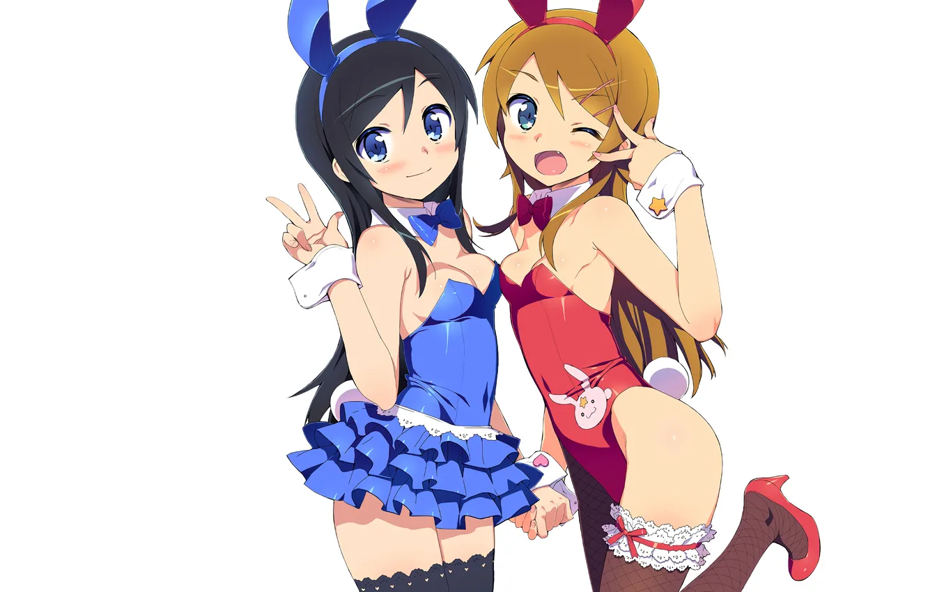 Photo wallpaper sexy, cleavage, thighhighs, green eyes, long hair, girls, boobs, anime