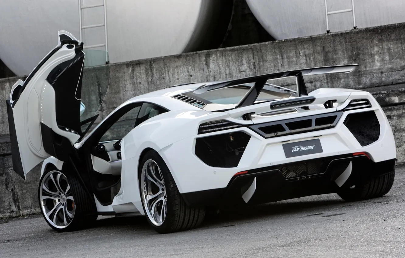 Photo wallpaper white, background, tuning, McLaren, supercar, drives, rear view, tuning