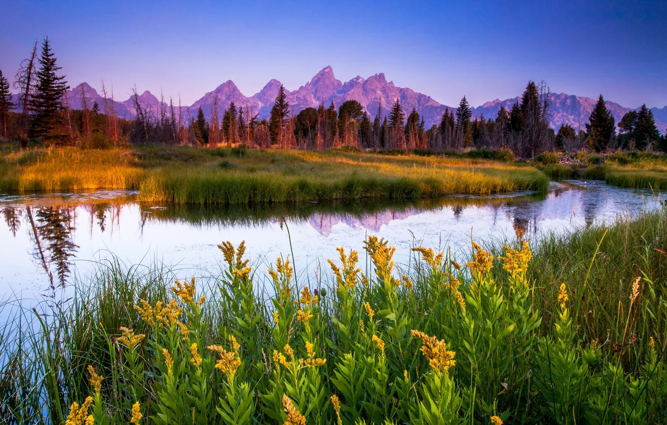 Photo wallpaper landscape, mountains, river