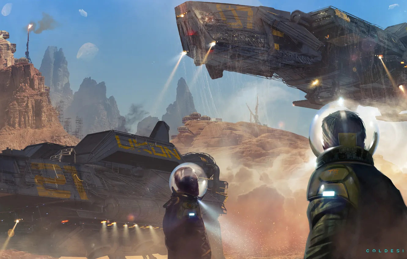 Photo wallpaper fiction, station, the suit, art, fantasy, the rise, science fiction, art