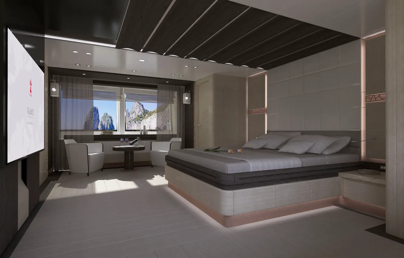 Photo wallpaper design, style, interior, yacht, Suite, cabin, Interior, Columbus-Sport-130-Hybrid